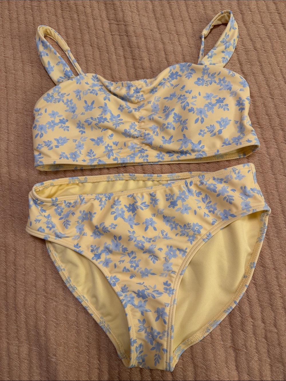 NWOT abercrombie kids Yellow and Light Blue Floral Bikini 13/14